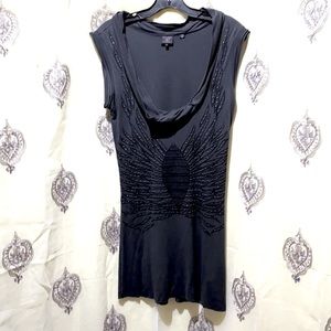 KATE MOSS/TOPSHOP GREY BRONZE MEDALLION SCOOP COWL NECK DRESS SZ 6